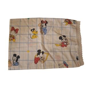 Vintage 80s‎  Dundee Disney Pillowcase Baby Crib Pillowcase Repurposed Lace Trim